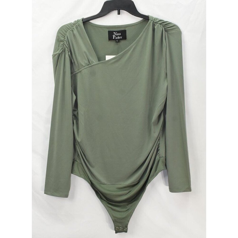 Nina Parker Plus 1X Asymmetrical Bodysuit Blouse NWT MLT3845AFA